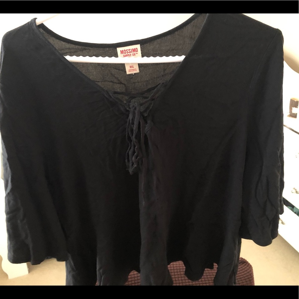 Flowy black tie up blouse!